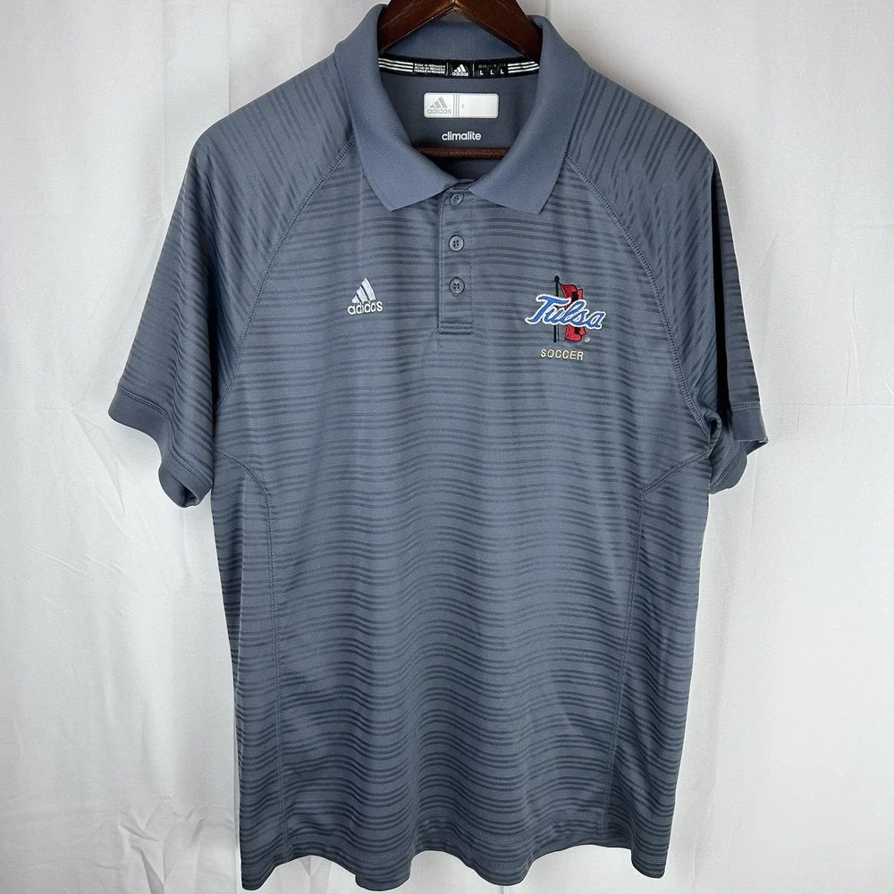 Tulsa Golden Hurricanes Soccer TU Adidas Short Sleeve Gray Polo Men's Size Large